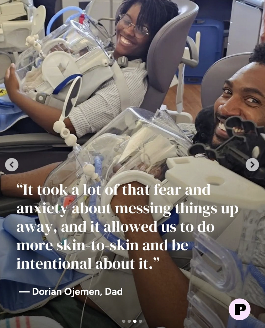 Tiffany Ikwuagwu and Dorian Ojemen holding their newborn twins Silas and Simone with the help of a Skincubator | Source: instagram/parents