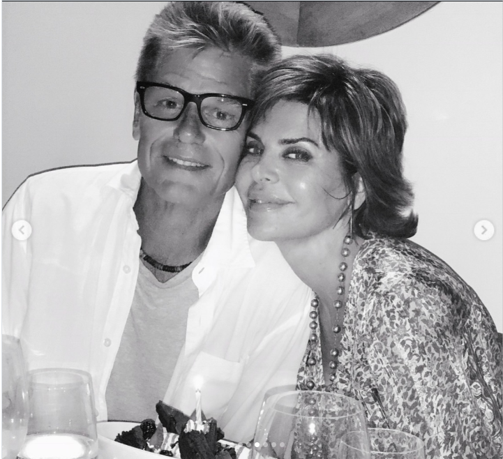 Lisa Rinna and Harry Hamlin pose together in a throwback black-and-white photo, offering a glimpse of the couple during an earlier chapter of their nearly three-decade relationship. | Source: Instagram/lisarinna
