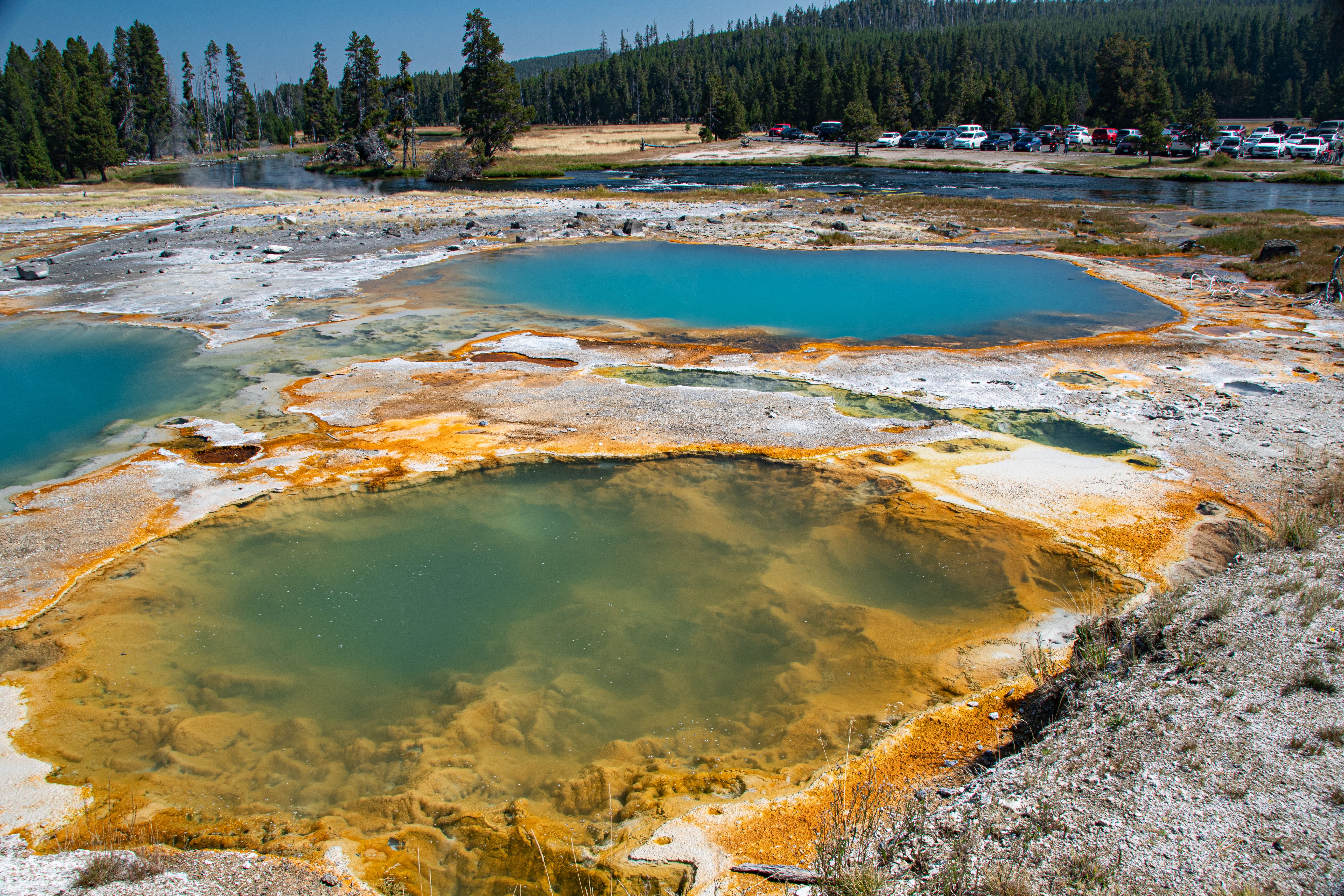 An aerial view of the hot springs in Yellowstone National Park | Source: Pexels